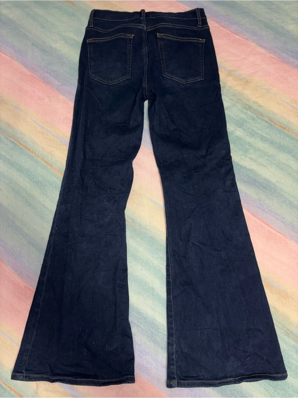 FRAME The Pixie Icon Jeans in Rinse Blue Mid Rise Flare Wide Leg Size 28